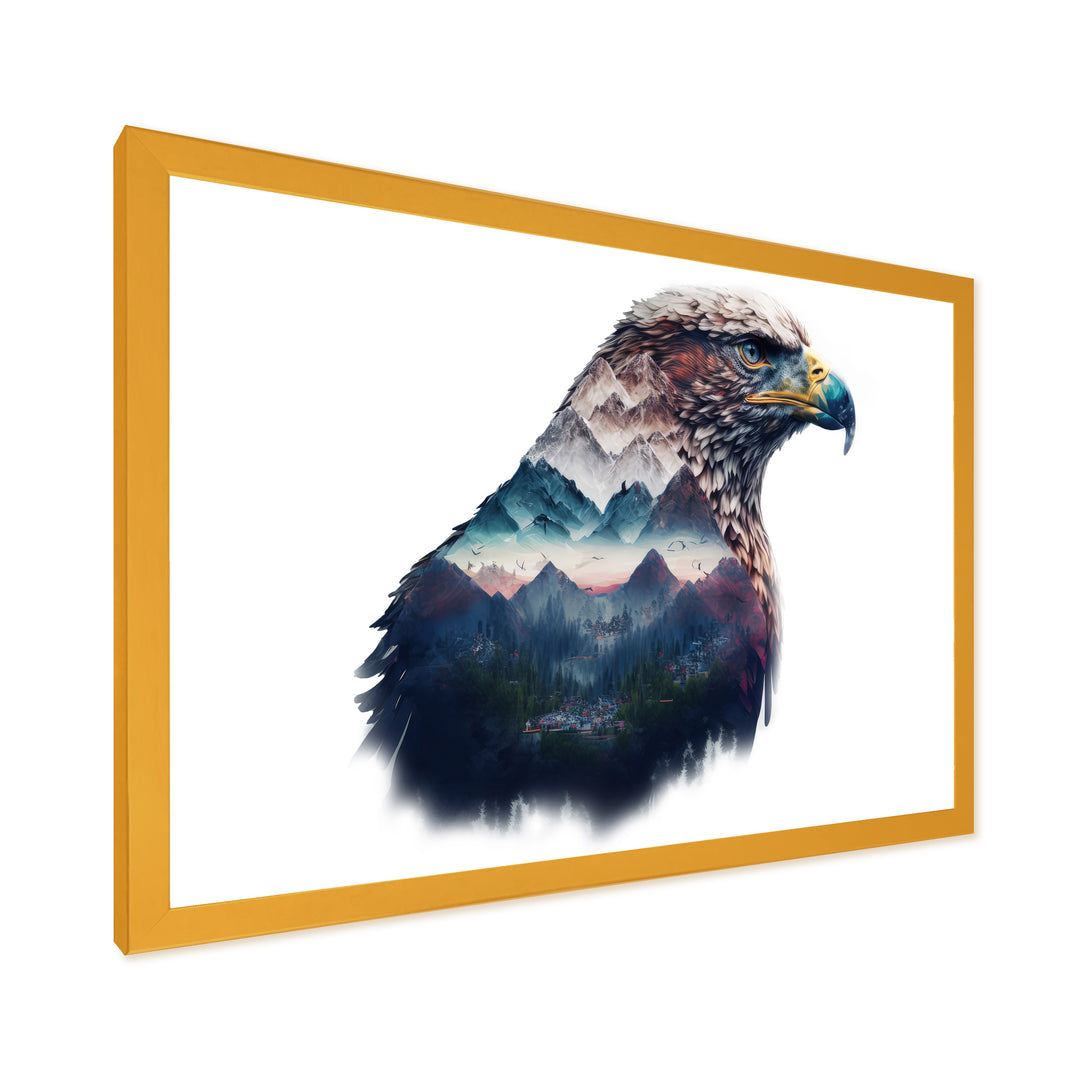 Double Exposure Of A Eagles With Mountain Landscape - Blue Eagle Wall Art