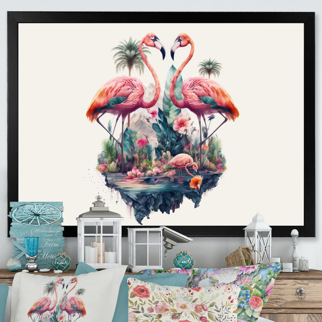 Double Exposure Of A Flamingos With Nature - Flamingo Living Room Wall Art