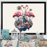 Double Exposure Of A Flamingos With Nature - Flamingo Living Room Wall Art