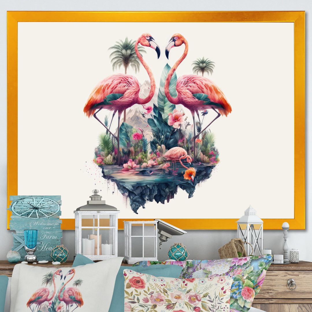 Double Exposure Of A Flamingos With Nature - Flamingo Living Room Wall Art