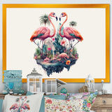 Double Exposure Of A Flamingos With Nature - Flamingo Living Room Wall Art