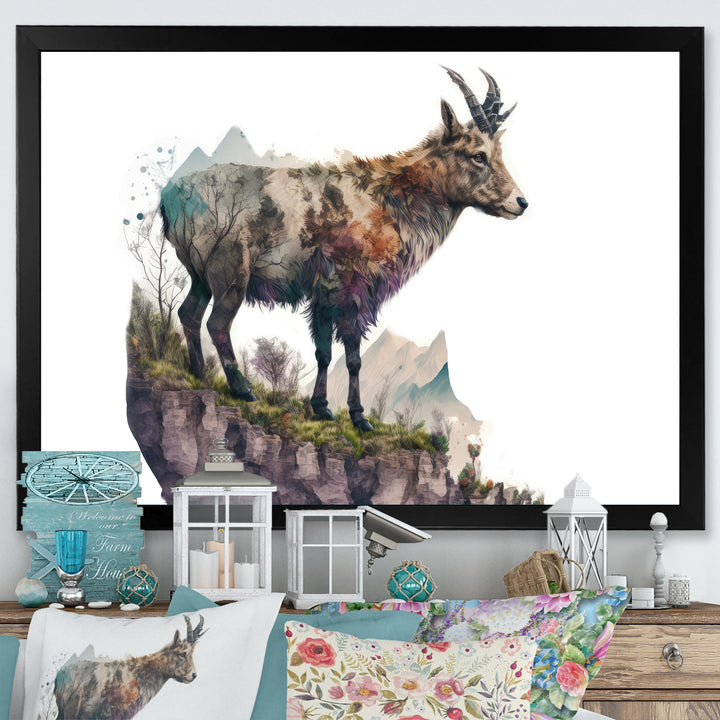 Double Exposure Of A Goat With Nature - Goat Canvas Wall Art