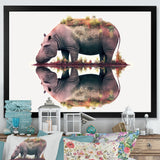 Double Exposure Of A Hippo With African Landscape - Hippopotamus Canvas Wall Art