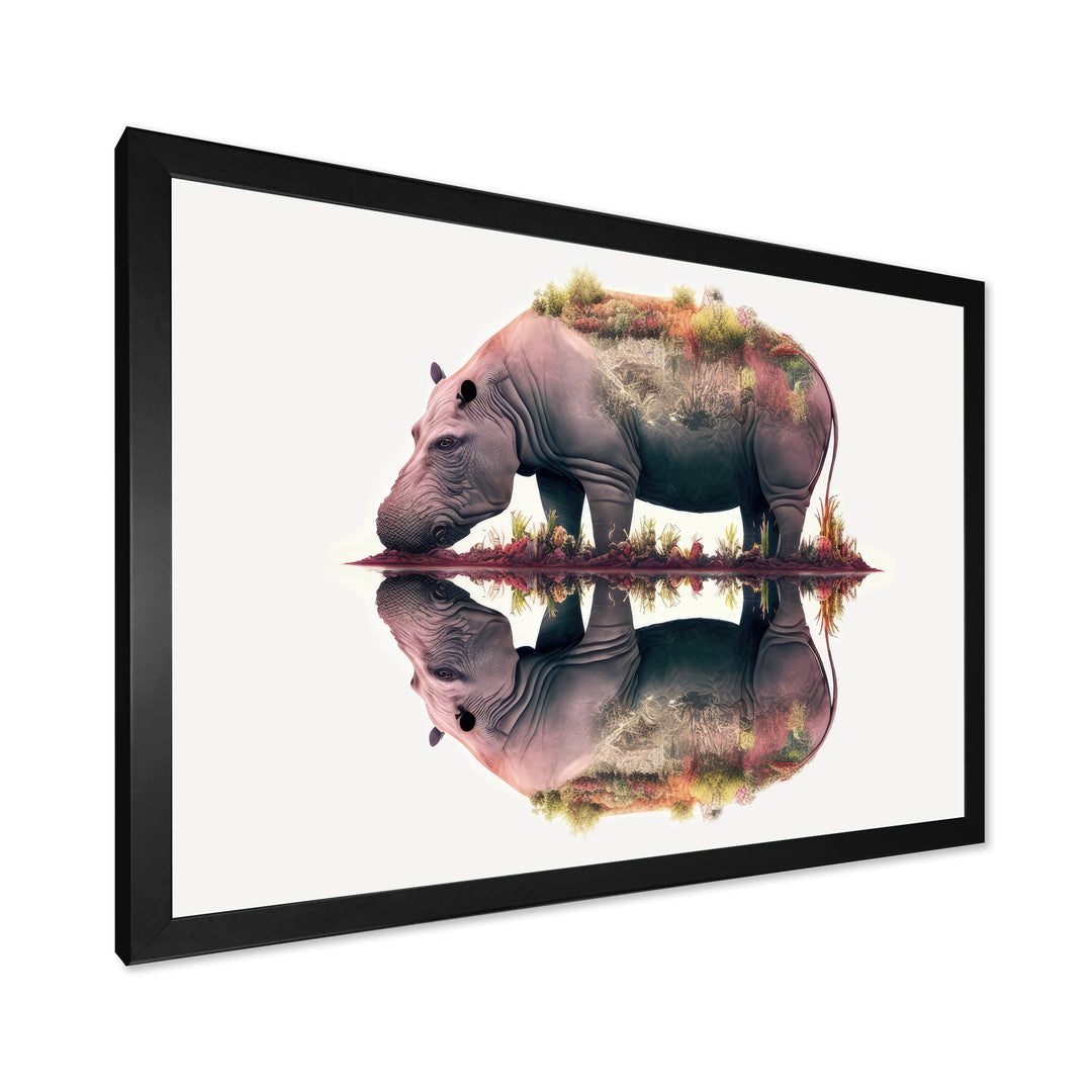 Double Exposure Of A Hippo With African Landscape - Hippopotamus Canvas Wall Art