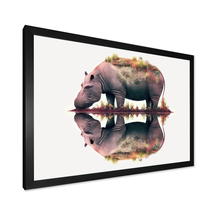 Double Exposure Of A Hippo With African Landscape - Hippopotamus Canvas Wall Art
