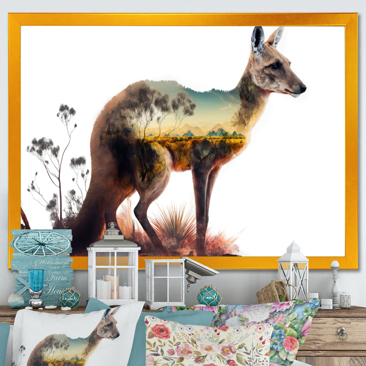 Double Exposure Of A Kangaroo With Australian Landscape - Kangaroo Wall Decor