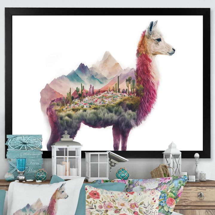 Double Exposure Of A Llama With Nature Landscape - Llama Wall Art Prints