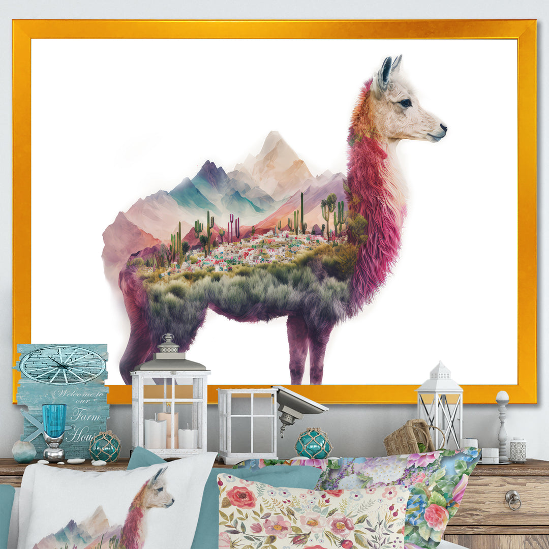 Double Exposure Of A Llama With Nature Landscape - Llama Wall Art Prints