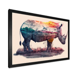 Double Exposure Of A Rhino With African Landscape - Pink Rhinoceros Wall Art