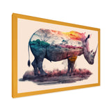 Double Exposure Of A Rhino With African Landscape - Pink Rhinoceros Wall Art