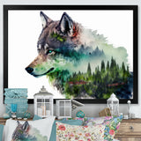 Double Exposure Of A Wolf With Forest Landscape - Wolf Large Canvas Wall Art