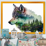 Double Exposure Of A Wolf With Forest Landscape - Wolf Large Canvas Wall Art