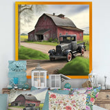 30S Ford Car In Barn III Framed Canvas Vibrant Black - 1.5"Thick