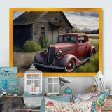 30S Ford Car In Barn VI Framed Canvas Vibrant Black - 1.5"Thick