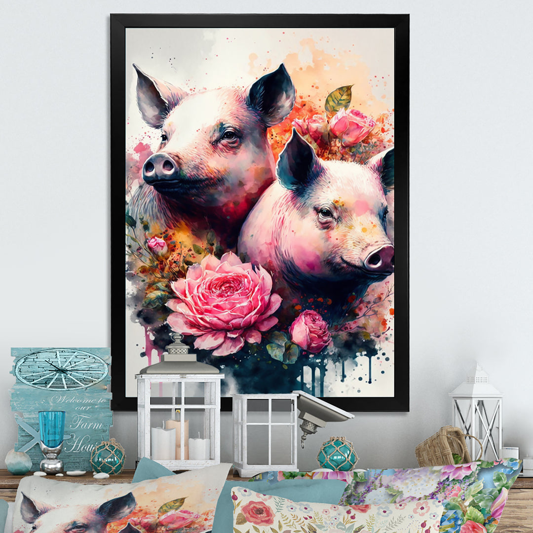 Cute Pigs Floral Art - Pig Wall Decor