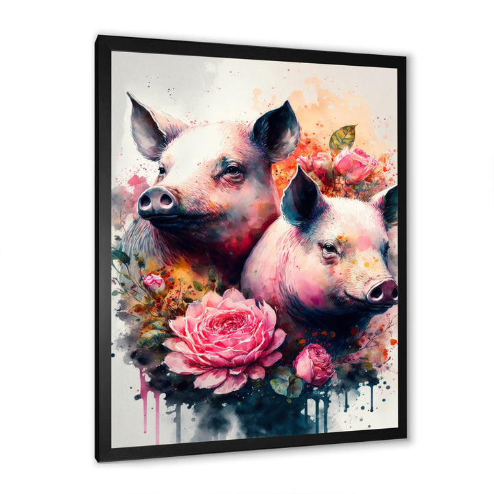 Cute Pigs Floral Art - Pig Wall Decor