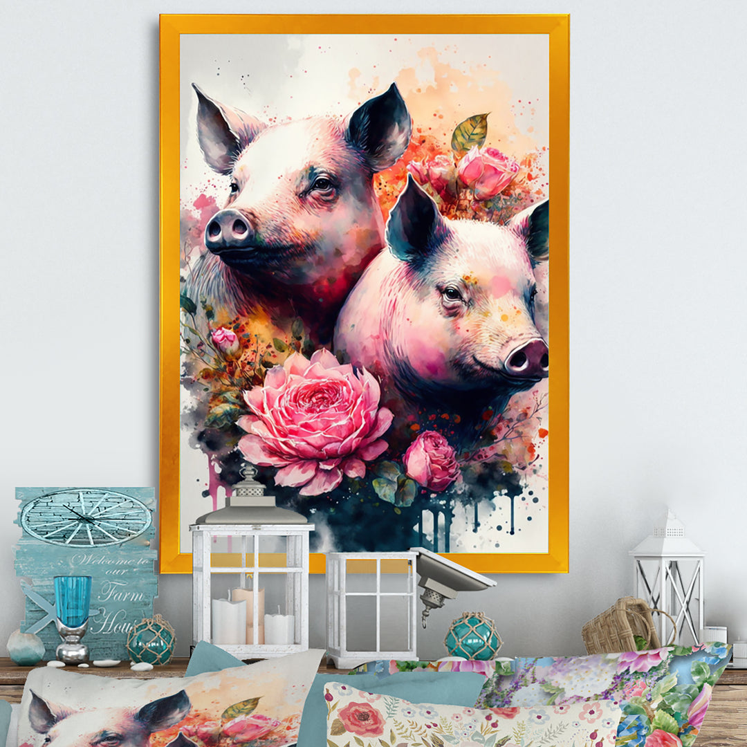 Cute Pigs Floral Art - Pig Wall Decor