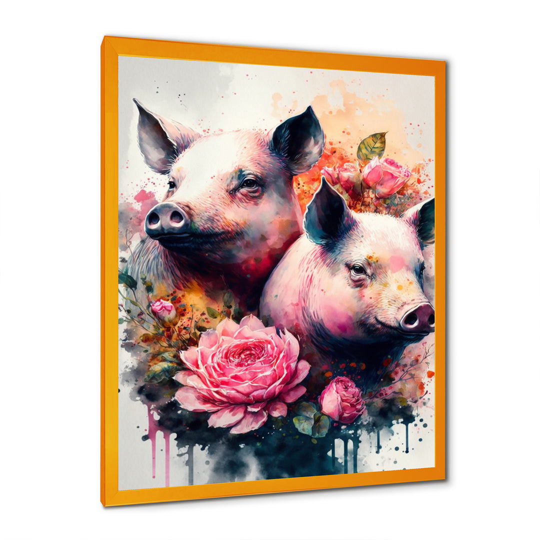 Cute Pigs Floral Art - Pig Wall Decor