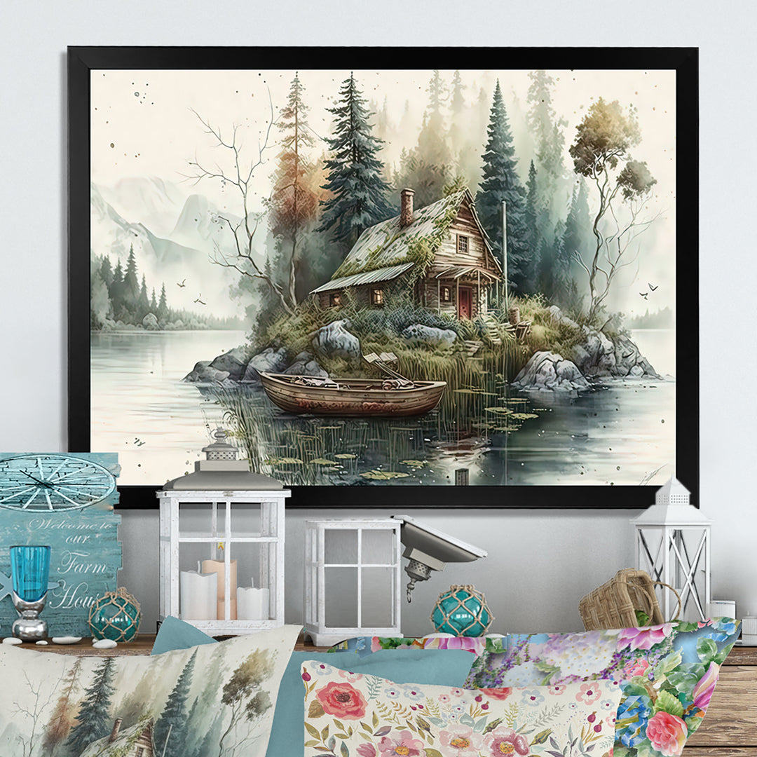 Fishing House By The Lake I - Hunting &amp; Fishing Canvas Wall Art
