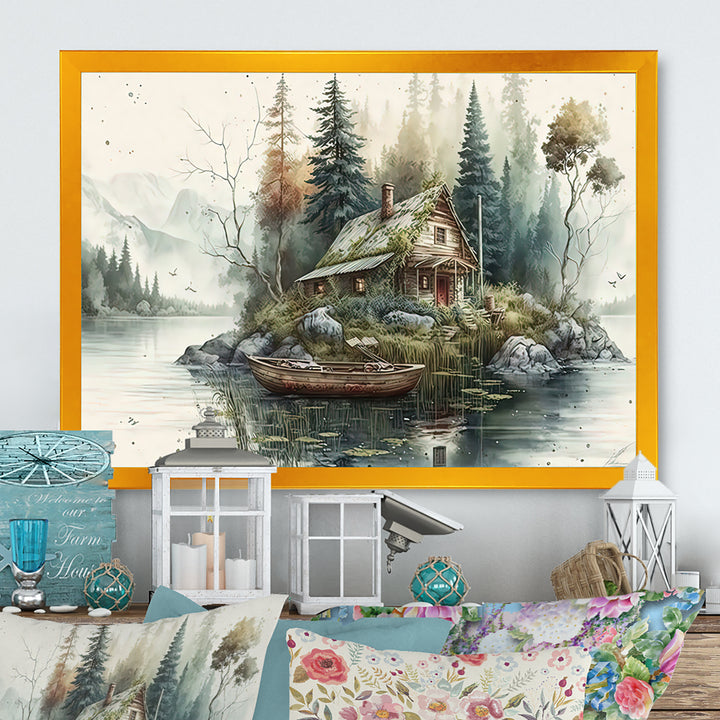 Fishing House By The Lake I - Hunting &amp; Fishing Canvas Wall Art