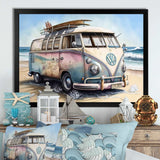 70S Surfing Van At The Beach I Framed Print Vibrant Gold - 1.5"Width