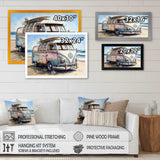 70S Surfing Van At The Beach I Framed Print Vibrant Gold - 1.5"Width