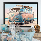 70S Surfing Van At The Beach II Framed Print Vibrant Gold - 1.5"Width