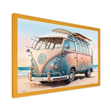 70S Surfing Van At The Beach II Framed Print Vibrant Gold - 1.5"Width