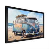 70S Surfing Van At The Beach III Framed Print Vibrant Black - 1.5"Width