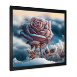 A Blooming Pink Rose Flower In Winter I Framed Print Vibrant Black - 1.5"Width