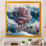 A Blooming Pink Rose Flower In Winter I Framed Canvas Vibrant Black - 1.5"Thick