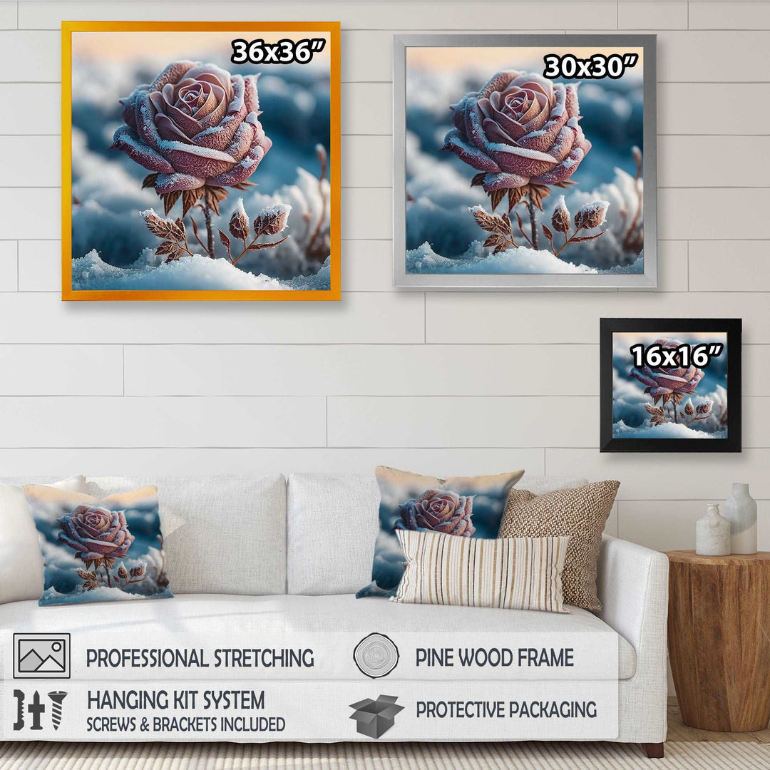 A Blooming Pink Rose Flower In Winter I Framed Print Vibrant Gold - 1.5"Width