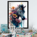 Cute Zebra Floral Art - Zebra Framed Canvas Art