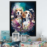 Cute Beagles Floral Art - Dog Beagle Large Canvas Wall Art