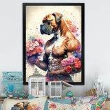 Cute Boxers Floral Art - Dog Boxer Home Decor Art