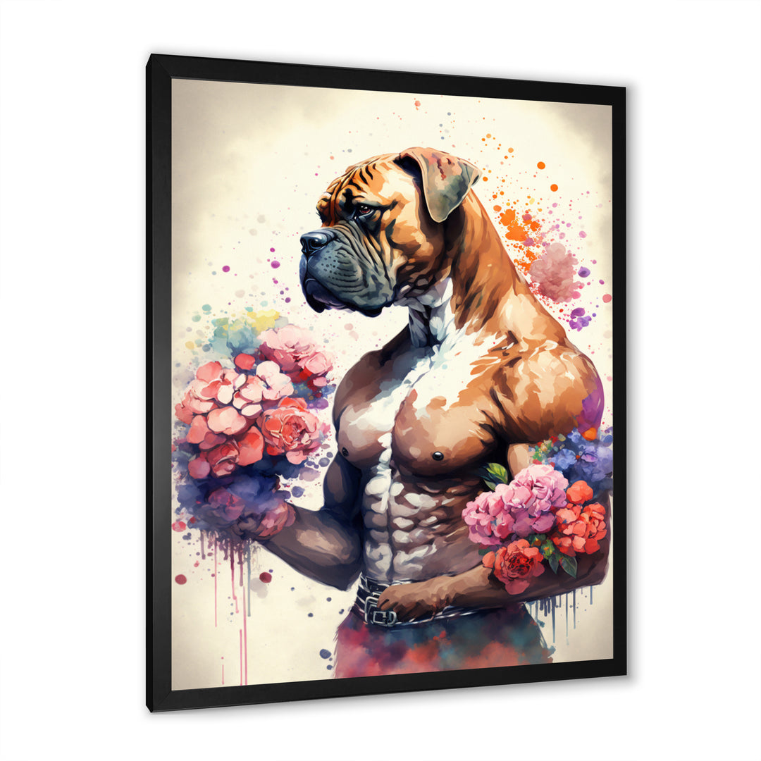 Cute Boxers Floral Art - Dog Boxer Home Decor Art