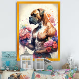Cute Boxers Floral Art - Dog Boxer Home Decor Art