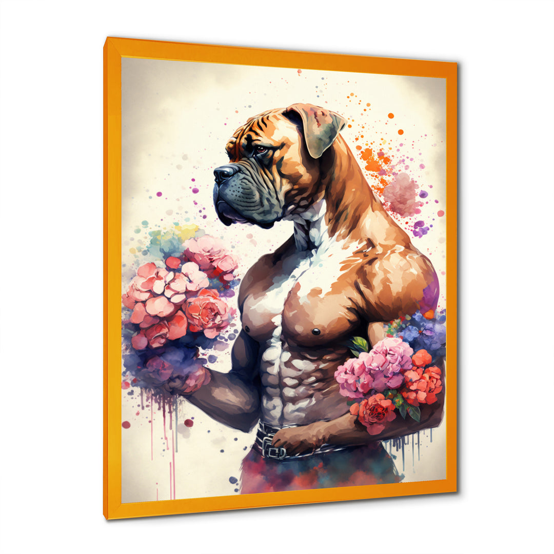 Cute Boxers Floral Art - Dog Boxer Home Decor Art