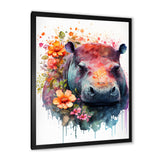 Cute Hippo Floral Art - Hippopotamus Wall Decor