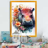 Cute Hippo Floral Art - Hippopotamus Wall Decor