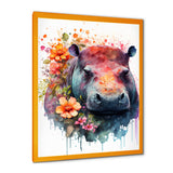 Cute Hippo Floral Art - Hippopotamus Wall Decor