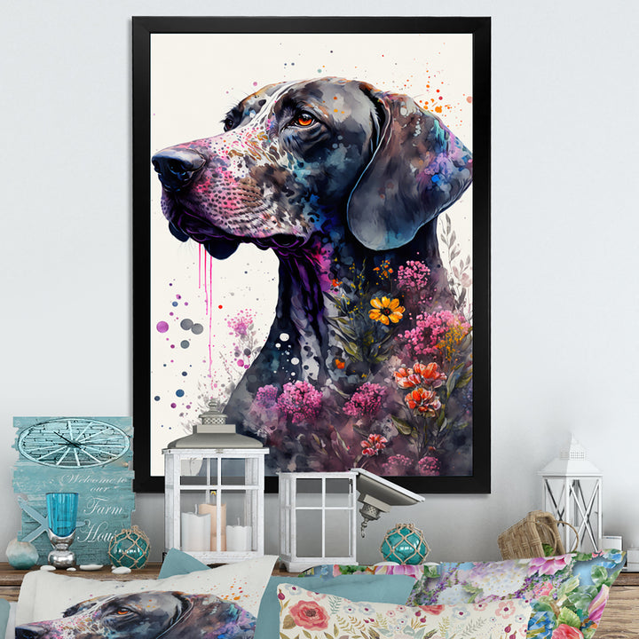 Cute German Dog Floral Art - Multi-Color Dog Wall Art