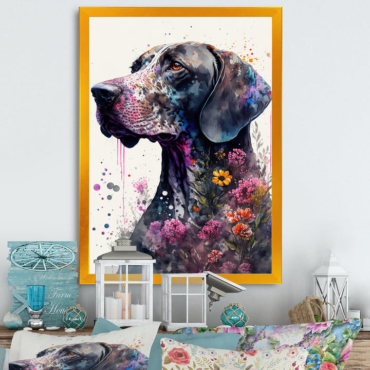 Cute German Dog Floral Art - Multi-Color Dog Wall Art