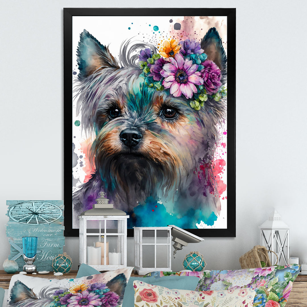 Cute Yorkshire Floral Art - Dog Yorkshire Living Room Wall Art