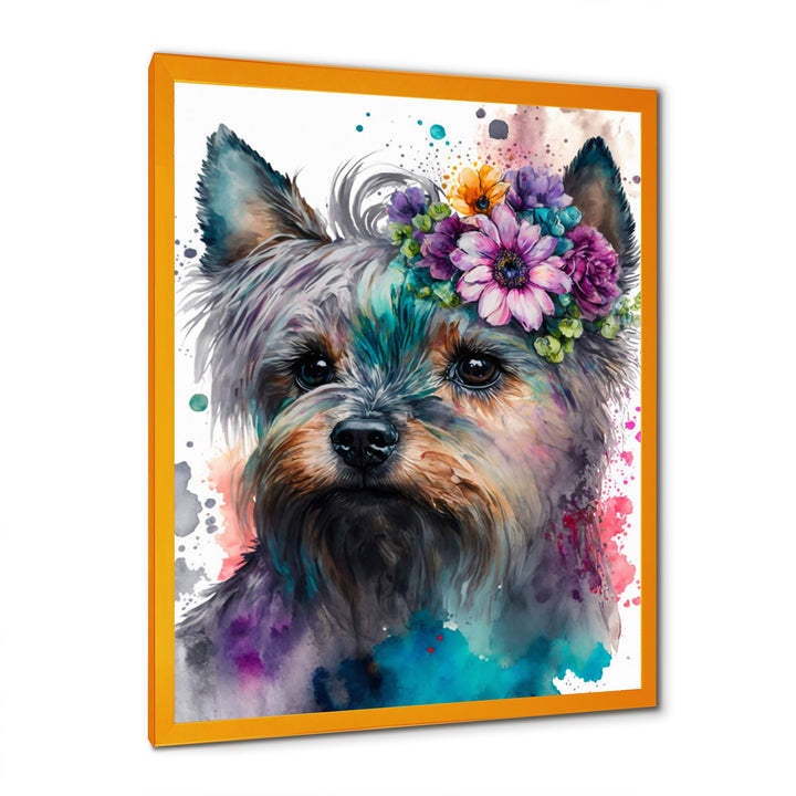 Cute Yorkshire Floral Art - Dog Yorkshire Living Room Wall Art