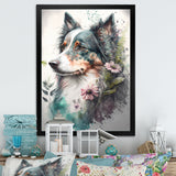 Cute Australian Shepard Floral Art - Dog Australian Shepherd Canvas Wall Art