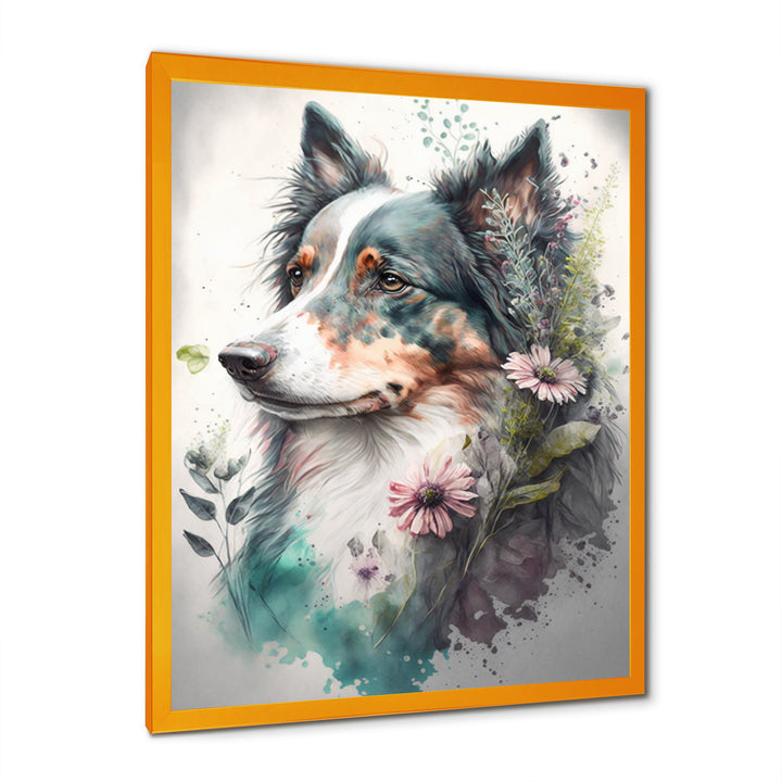 Cute Australian Shepard Floral Art - Dog Australian Shepherd Canvas Wall Art