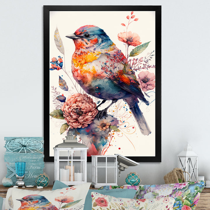 Cute Bird Floral Art - Bird Wall Decor