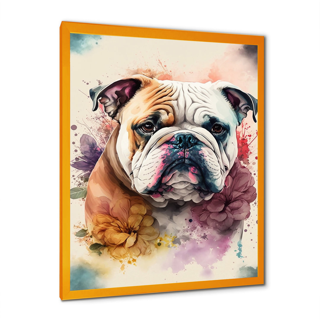Cute Bulldogs Floral Art - Dog Wall Art Prints