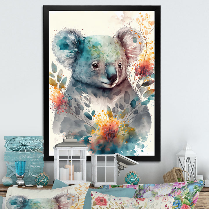 Cute Koala Floral Art - Koala Large Canvas Wall Art